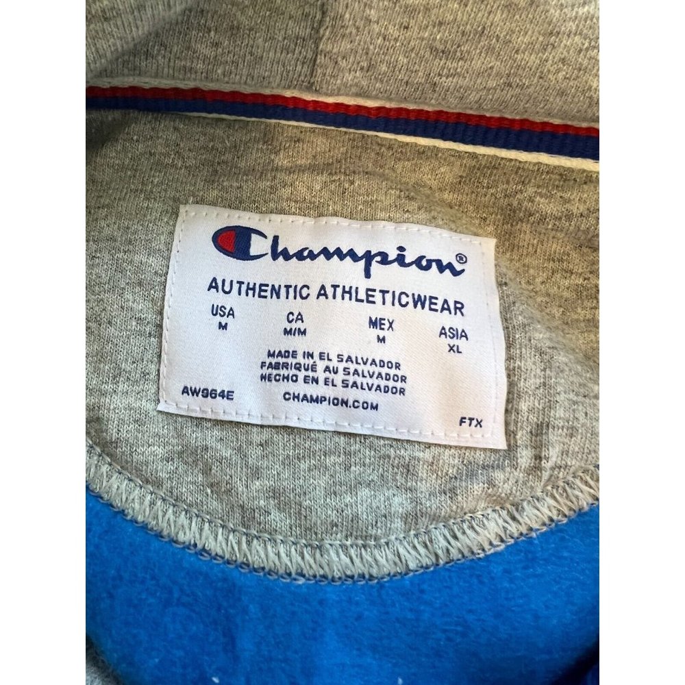 Champion Men's Powerblend Pullover Hoodie Hooded Sweatshirt Blue Script  -M - Picture 3 of 5